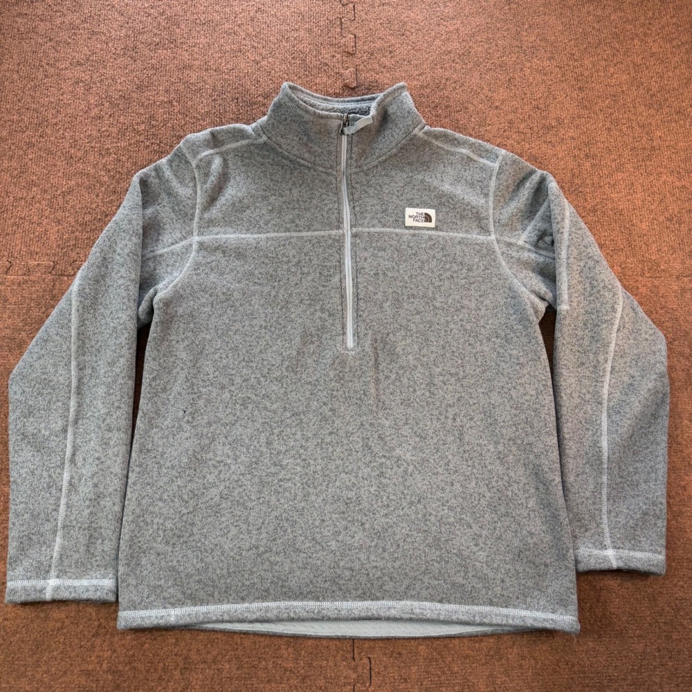 The North Face Mens Grey Heather Quarter Zip Fleece Sweater Pullover Large
